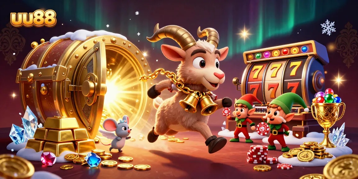 Witness the festive chaos of uu88's holiday-horror casino with playful characters and dazzling riches.