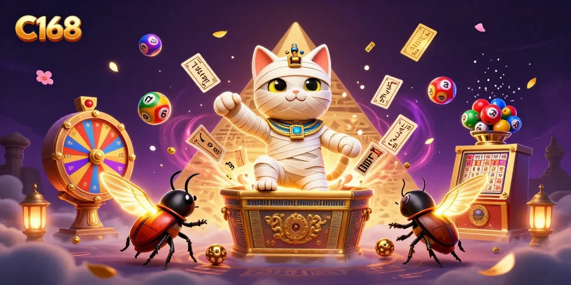 Experience thrilling wins at C168 with colorful lottery balls and dynamic casino elements.