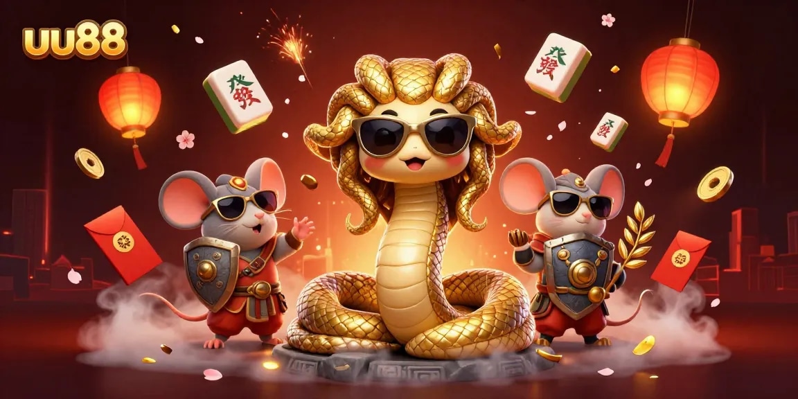 Engage in exciting games at uu88, where golden snakes and festive elements create a vibrant atmosphere.