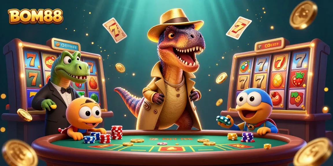 BOM88 games come alive with a velociraptor at blackjack, creating a thrilling betting atmosphere.