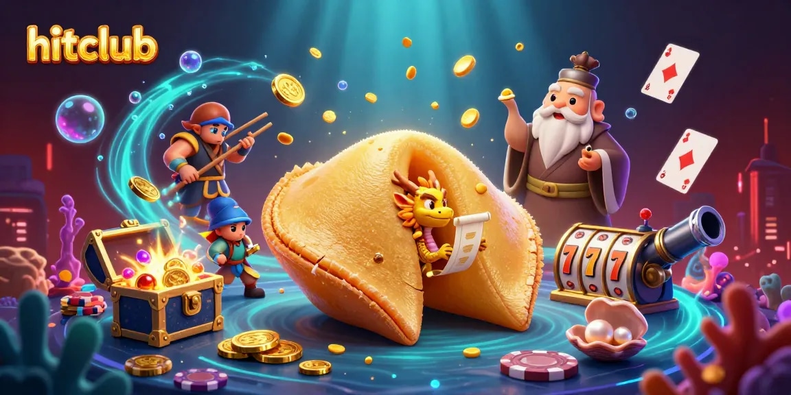 Hitclub's thrilling casino scene with a golden cookie and dragon amidst dynamic slot elements.