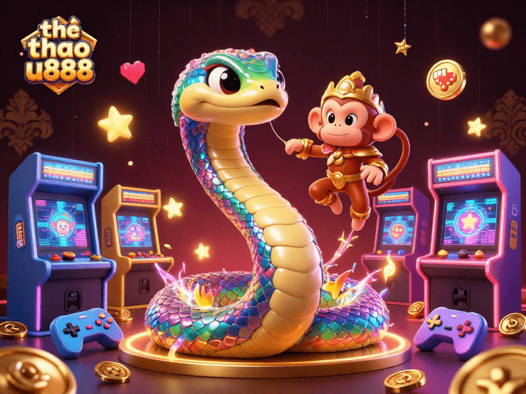 Experience thrilling action with thể thao u888 in a vibrant 3D casino scene filled with games.