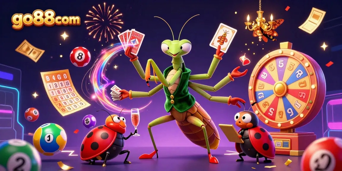 Engage in thrilling casino action at go88com with a vibrant 3D illustration filled with gaming excitement.