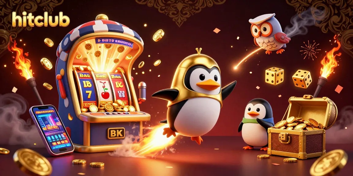 Experience the thrill of hitclub gaming with golden coins, slot machines, and vibrant casino elements.