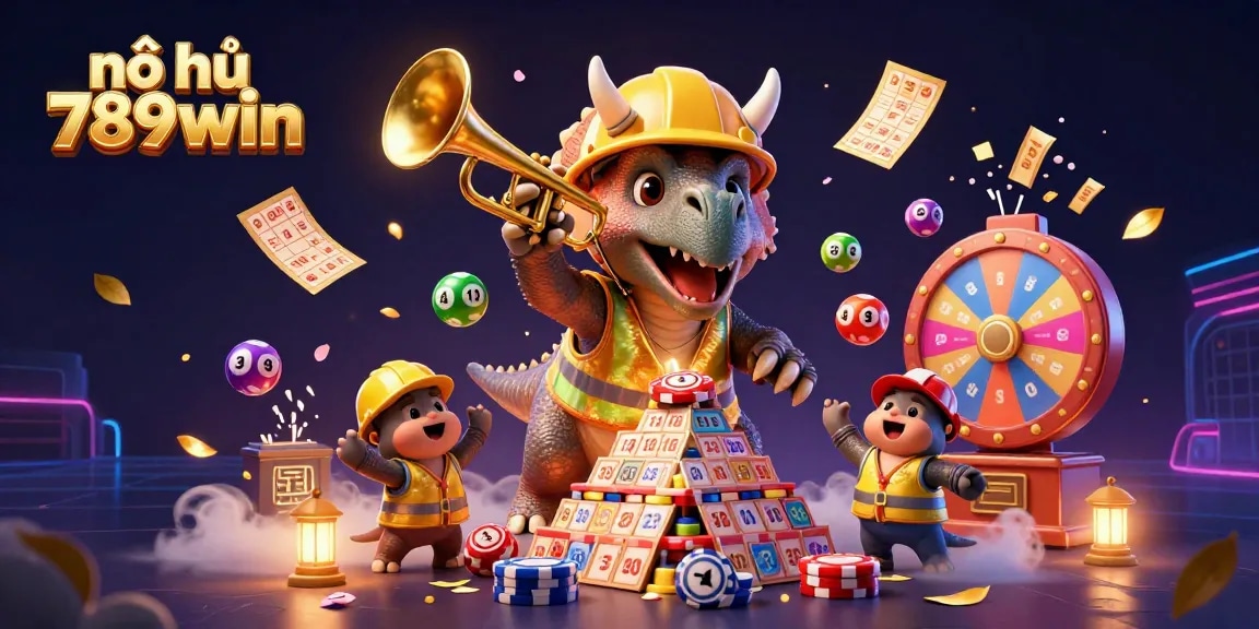 Try your luck with nổ hũ 789win while watching themed characters celebrate at a vibrant casino scene.