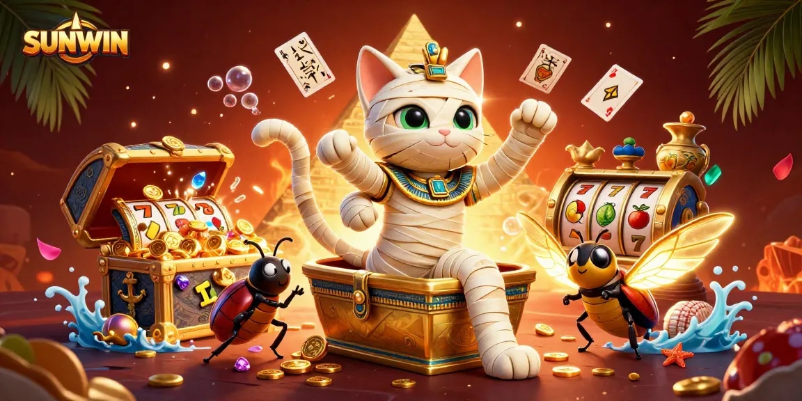 SUNWIN offers a thrilling gaming experience with its cartoon Egyptian mummy cat and dynamic slot elements.