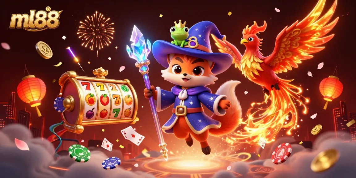 Bet on ml88 with magical 3D characters and vibrant casino elements creating a lively atmosphere.