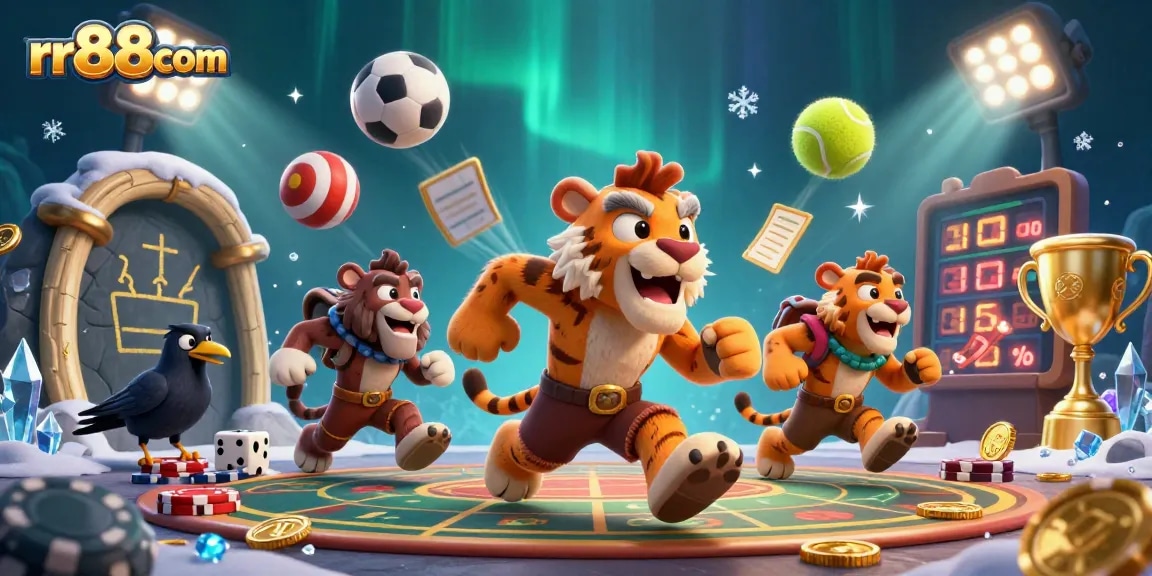 Engage with thrilling games at rr88com featuring 3D cartoon characters in a vibrant casino setting.