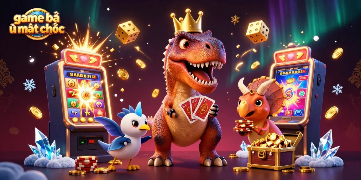 Experience the thrill of game bài ù mạt chược with T-Rex card shuffling and jackpot machines bursting with coins.