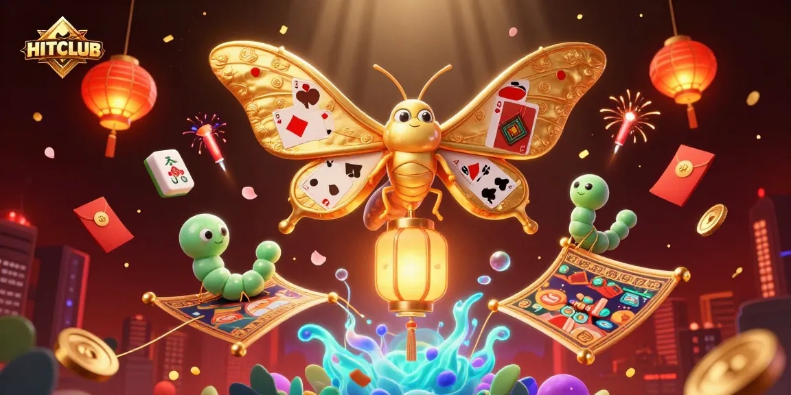 HITCLUB brings excitement to players with floating mahjong tiles and golden game elements in a vibrant casino scene.