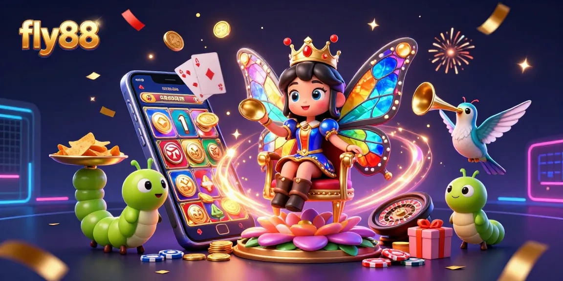 Experience the thrilling excitement of fly88 with vibrant casino elements and dynamic characters!