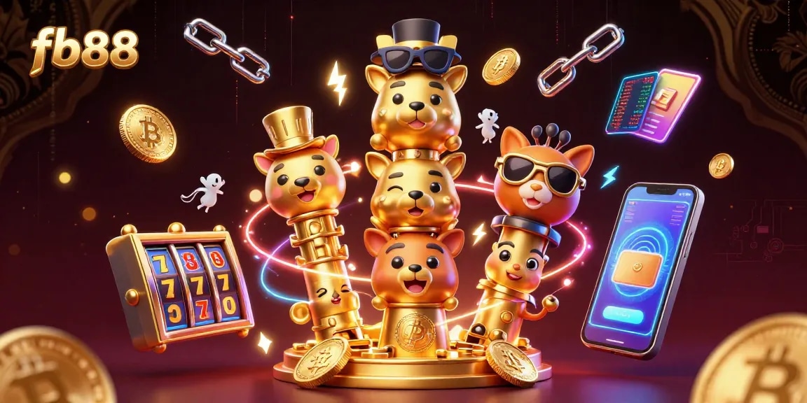 Experience thrilling slots and casinos at fb88 with a vibrant 3D illustration of gaming elements.