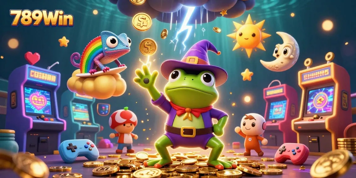 Experience the excitement of winning with 789Win in a storm of golden coins and vibrant casino themes.