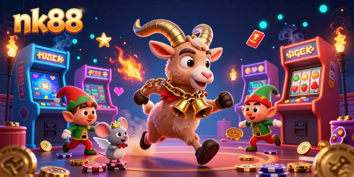 Experience thrilling games at nk88, featuring 3D casino elements and engaging characters in a dynamic gambling scene.