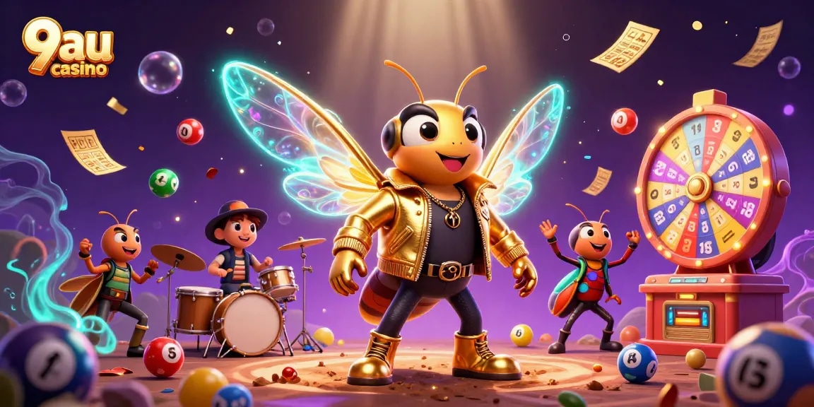 Experience the excitement at 9au casino with colorful lottery balls and engaging characters!