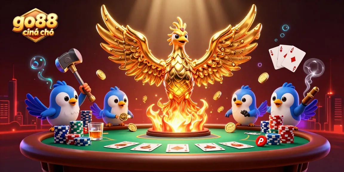 Engage with exciting gameplay at go88 chính chủ, showcasing a vibrant casino scene with poker tables and golden rewards.