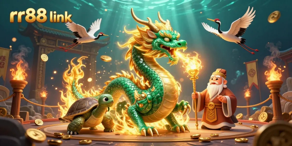 Engage with the rr88 link fantasy scene featuring a jade dragon amidst a dynamic casino atmosphere.