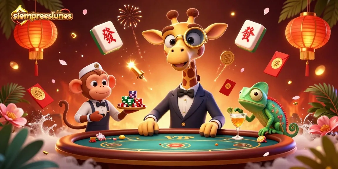 Experience thrilling casino action with siempreeslunes featuring a high-roller giraffe, monkey valet, and chameleon bartender.