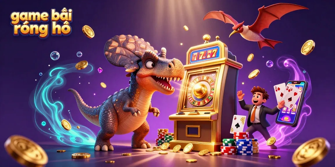 Catching flying coins in the thrilling game bài rồng hổ with colorful characters and vibrant casino elements