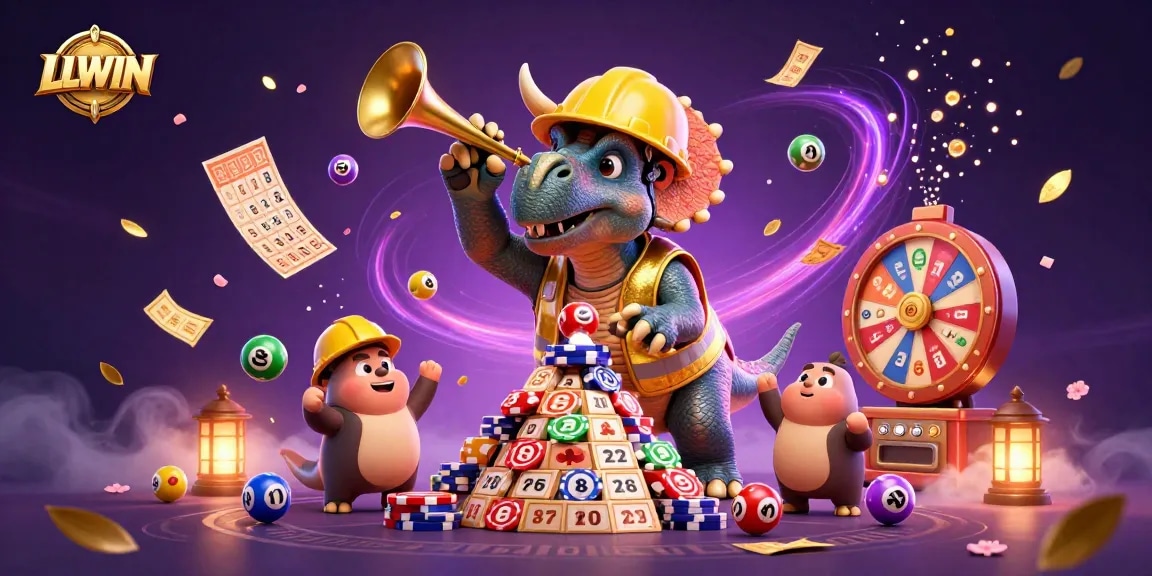 Engaging LLWIN illustration with lively characters and dynamic gambling elements celebrating casino excitement.