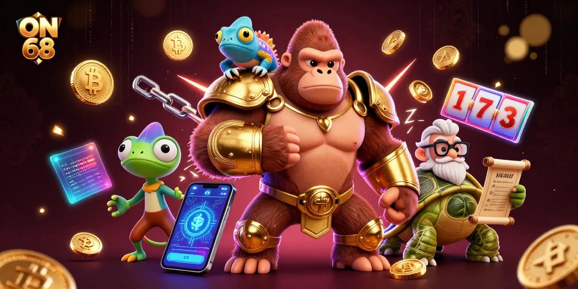 Engage with thrilling gaming action at ON 68, showcasing legendary characters in dynamic casino scenes.