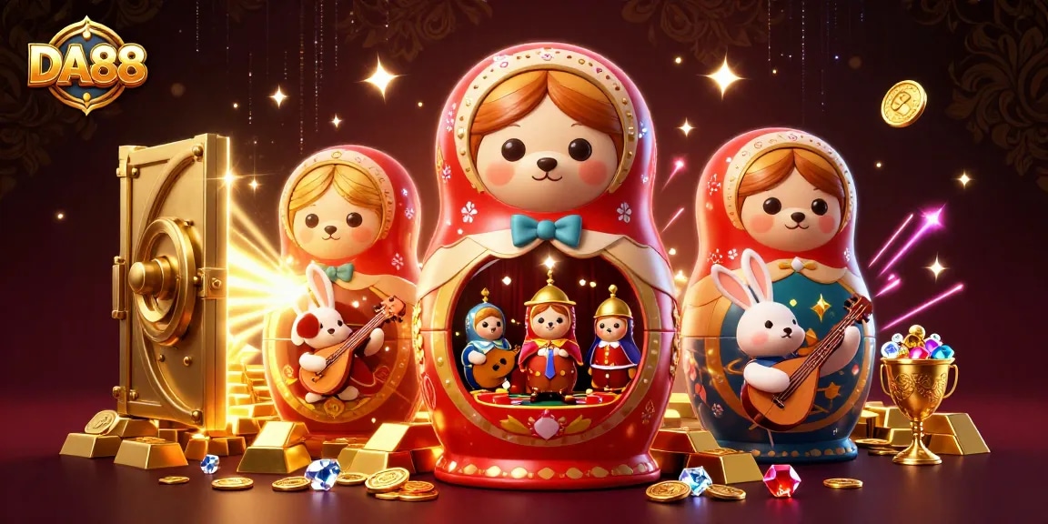 Engage with DA88’s vibrant casino scene showcasing dynamic bears and gold treasures.