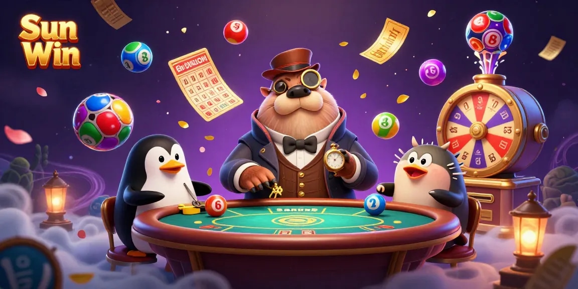 Experience the thrill of Sun Win with a whimsical poker game featuring colorful elements and lively characters.
