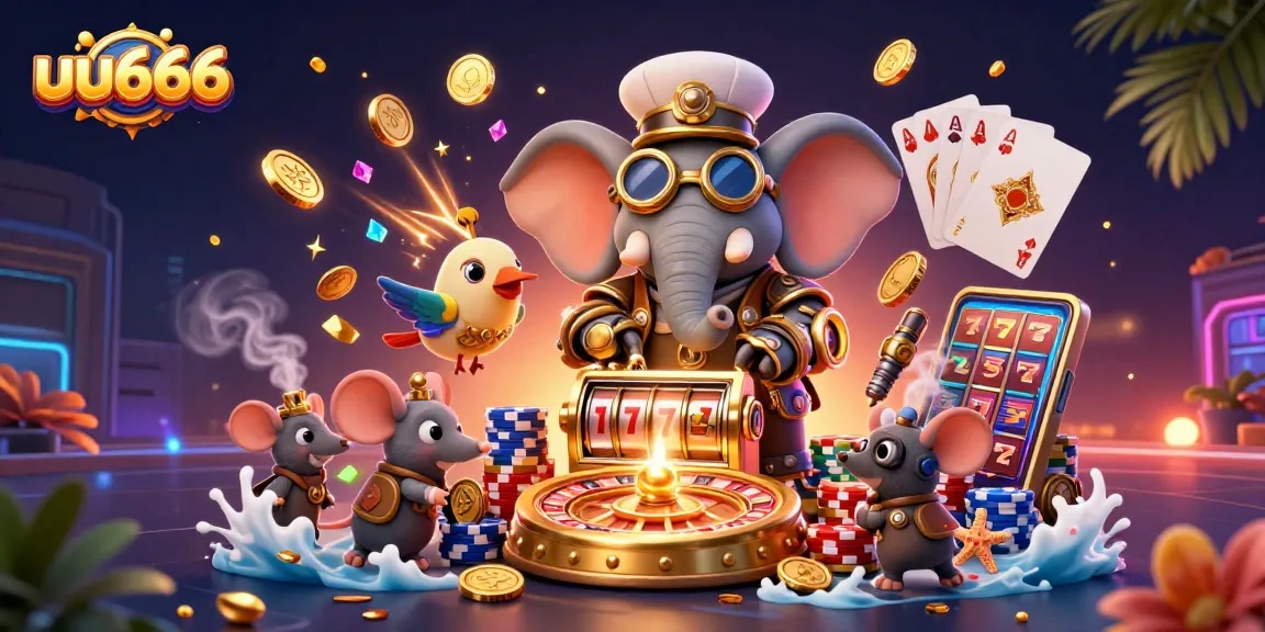 Spin the slot machine and win at uu666 casino with steampunk-themed characters!