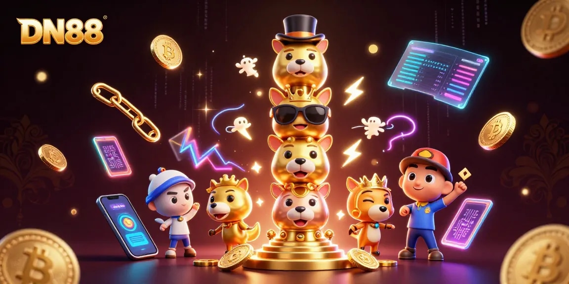Spin the reels at DN88 with charming animal totem poles and vibrant cryptocurrency elements.