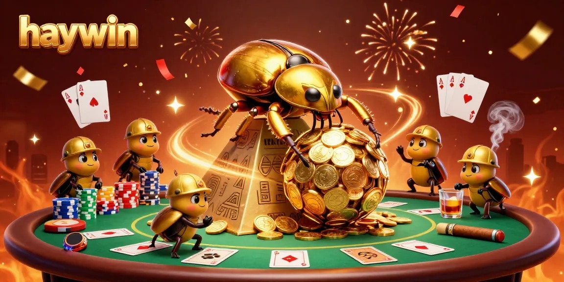 Experience the excitement of haywin with golden beetles and dynamic gambling elements, showcasing vibrant casino action.