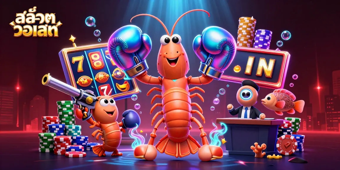 Experience exciting สล็อตวอเลท action with vibrant slot reels and dynamic sea characters in a thrilling casino scene.