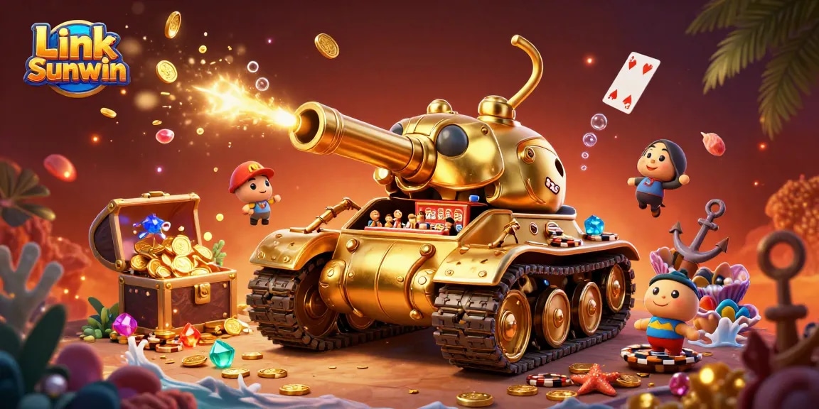 Experience thrilling action with Link Sunwin in a vibrant casino-themed 3D cartoon illustration.