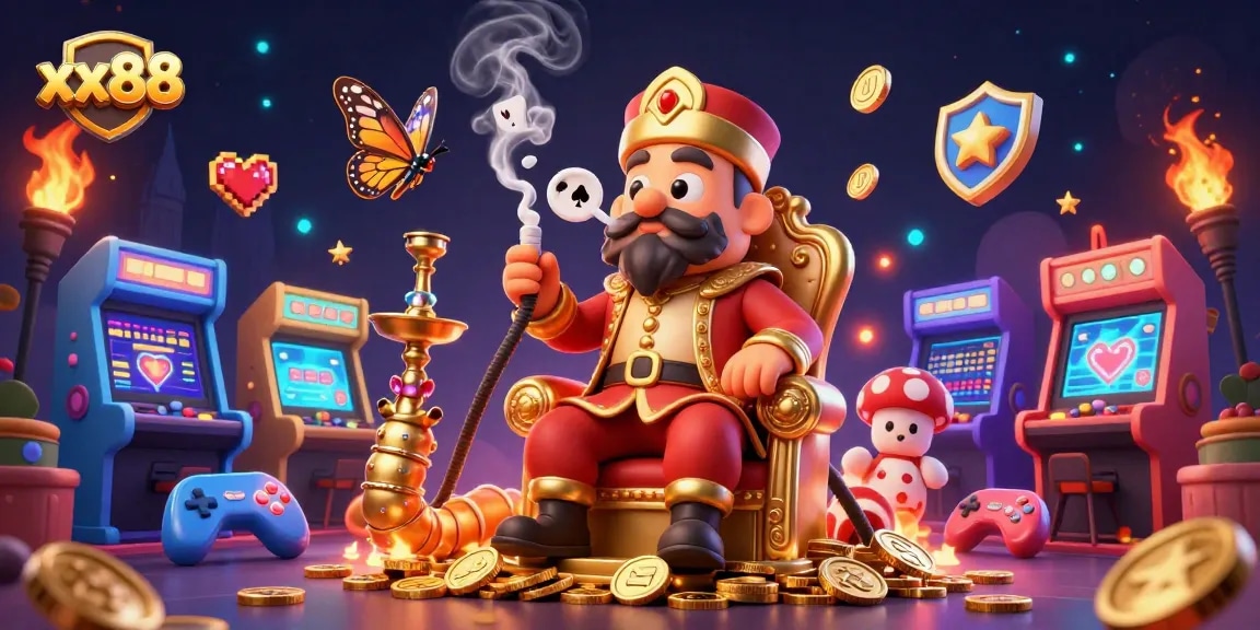 Experience thrilling gaming excitement at xx88 with an enchanting caterpillar master and vibrant casino elements.