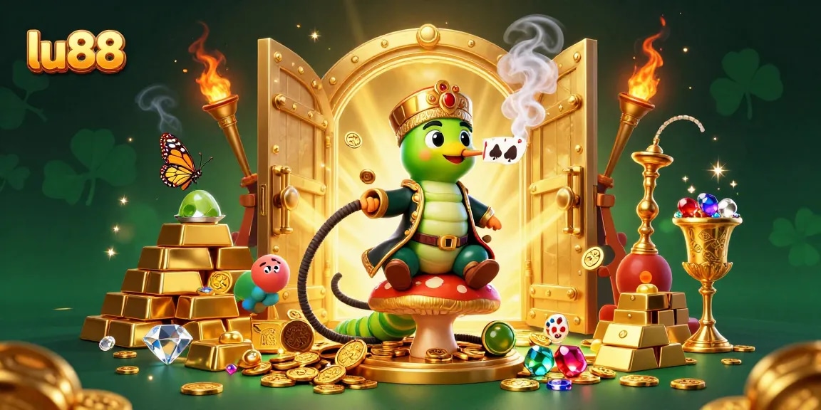 Join the excitement with lu88 as a caterpillar hookah-master enchants players amidst treasures.