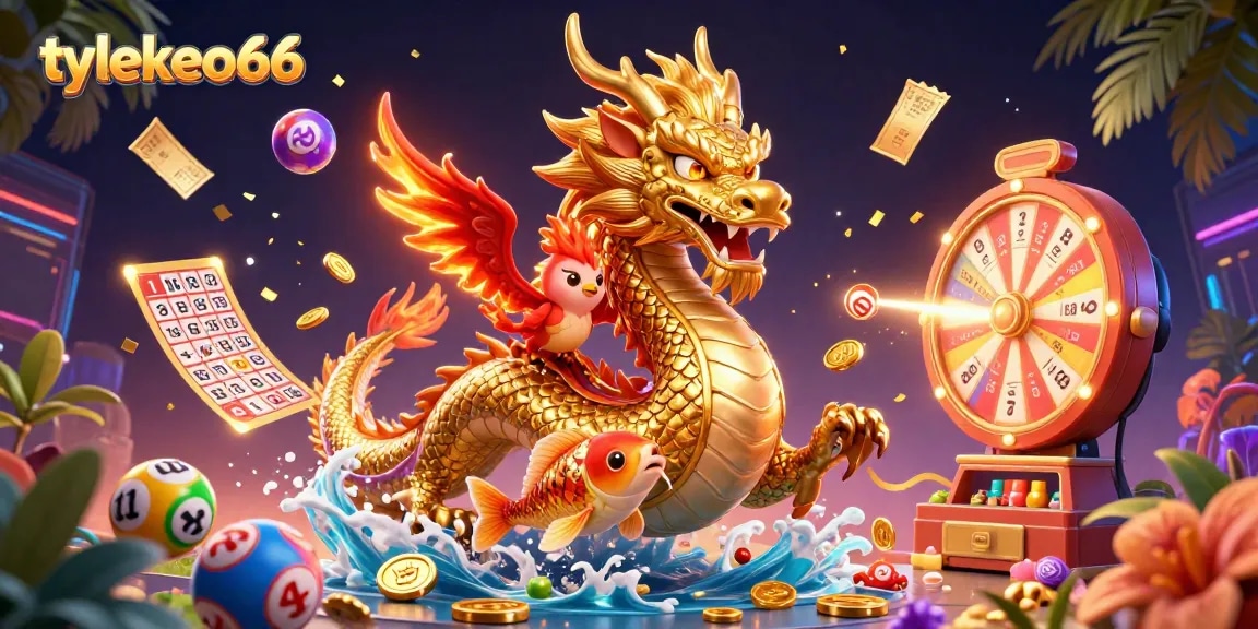 Engage in thrilling betting action with tylekeo66's vibrant 3D casino illustration featuring dragons and fortune.