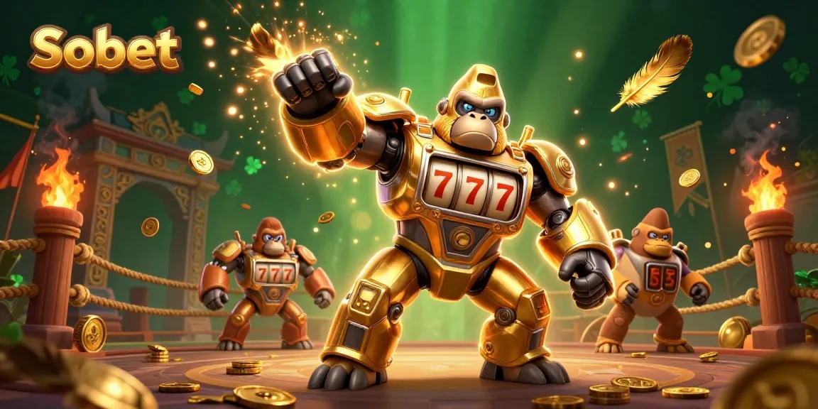 Sbobet offers thrilling online sports betting action with a dynamic 3D illustrated gorilla mech, showcasing the excitement of winning.