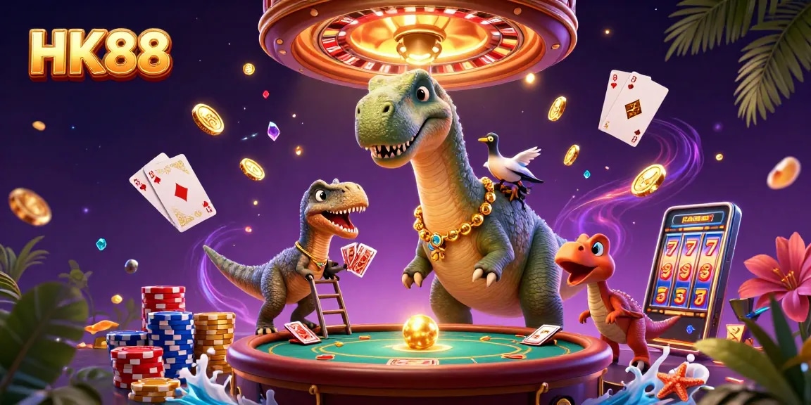 Experience the thrilling HK88 casino scene with playful characters and vibrant games.