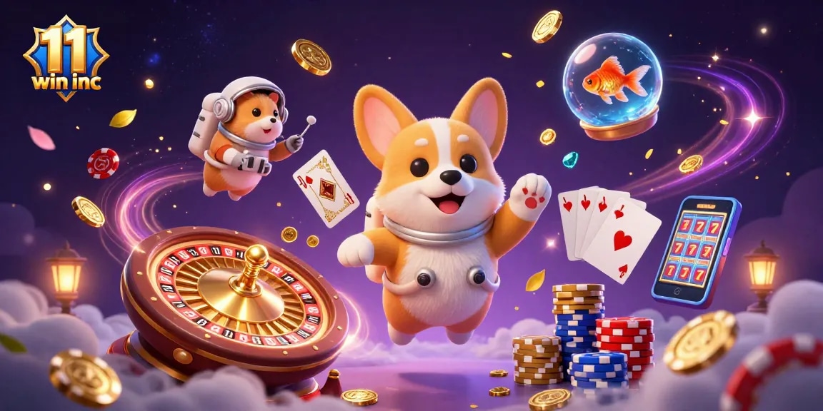 Join the excitement of 11 win inc with thrilling casino elements and characters in space!