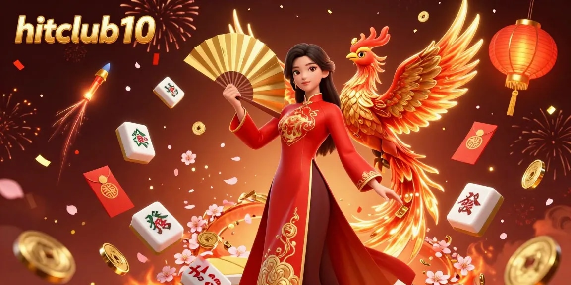 Experience the vibrant world of hitclub10 with a 3D illustration showcasing gambling elements and celebration.