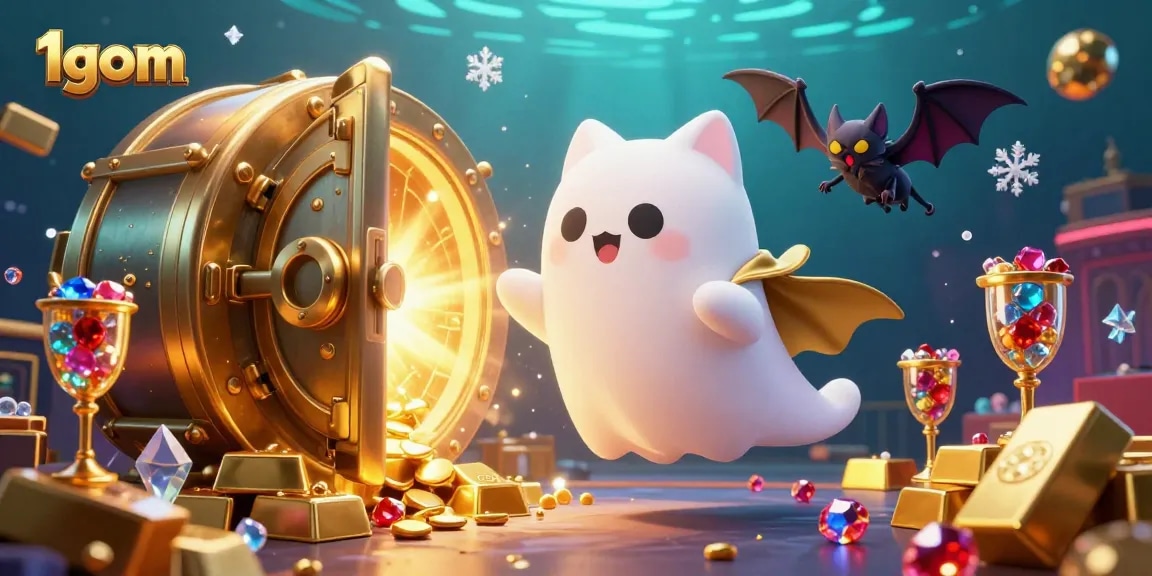 1gom showcases a playful scene of a ghost cat in a casino setting, enhancing the betting experience.