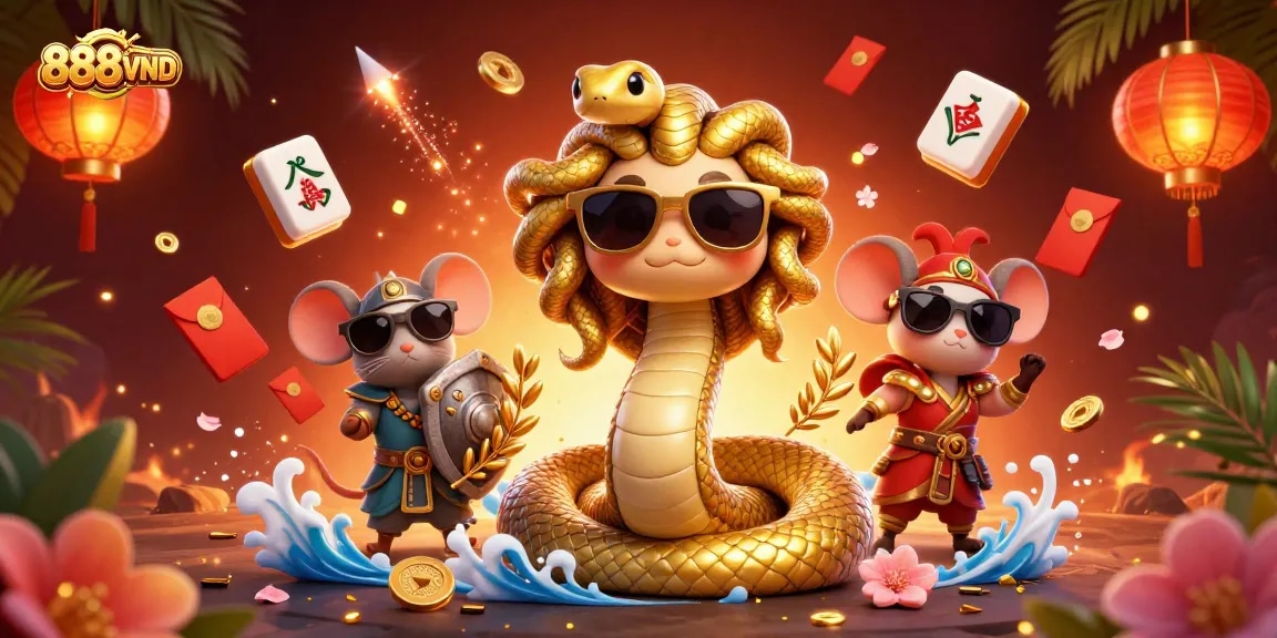 Experience thrilling games at 888VND as Medusa and her friends engage with vibrant casino elements.