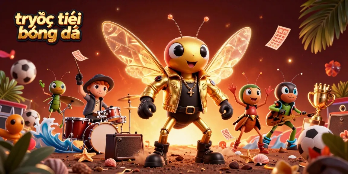 Engage in trực tiếp bóng đá excitement with vibrant sports elements and cartoon rock stars.