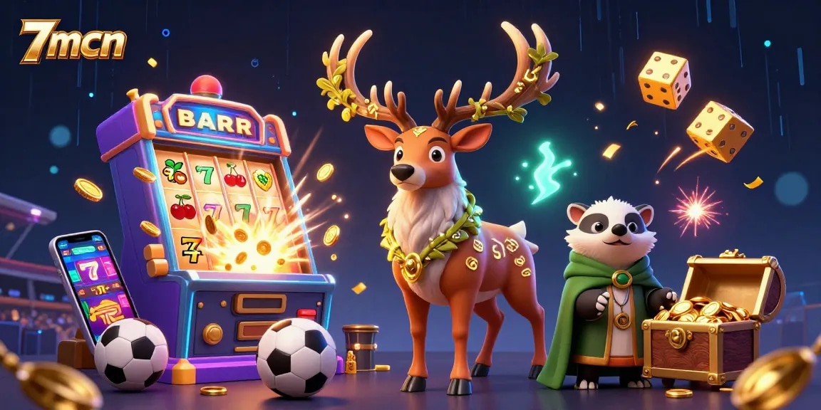 Experience thrilling sports betting action with 7mcn in a vibrant casino scene featuring dynamic characters and game elements.
