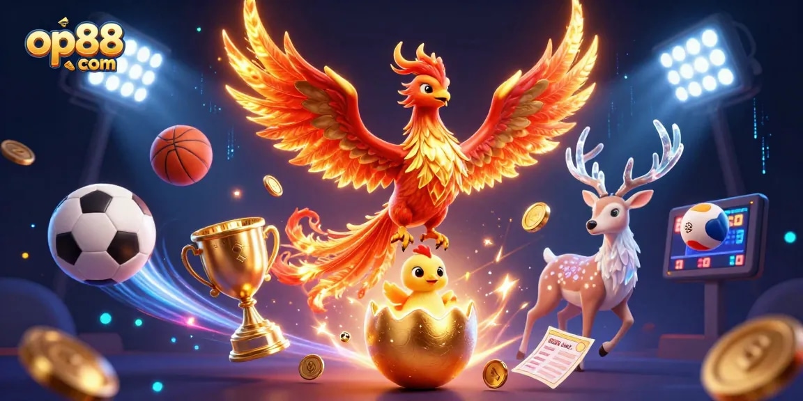 Experience the thrilling action at op88 com with vibrant casino-themed illustration featuring dynamic gaming elements.