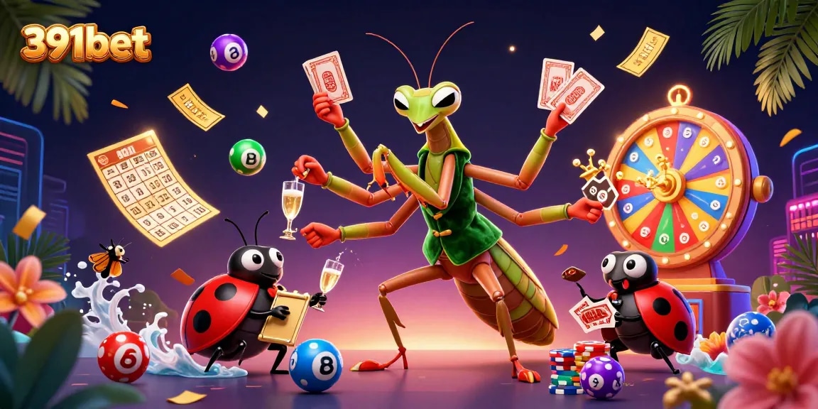 Experience the excitement of 391bet with a vibrant 3D casino illustration showcasing engaging characters and dynamic game elements.