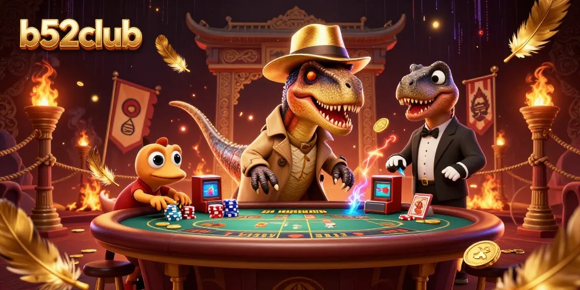 Engage in thrilling gameplay with b52club's 3D cartoon velociraptor card counter and characters.