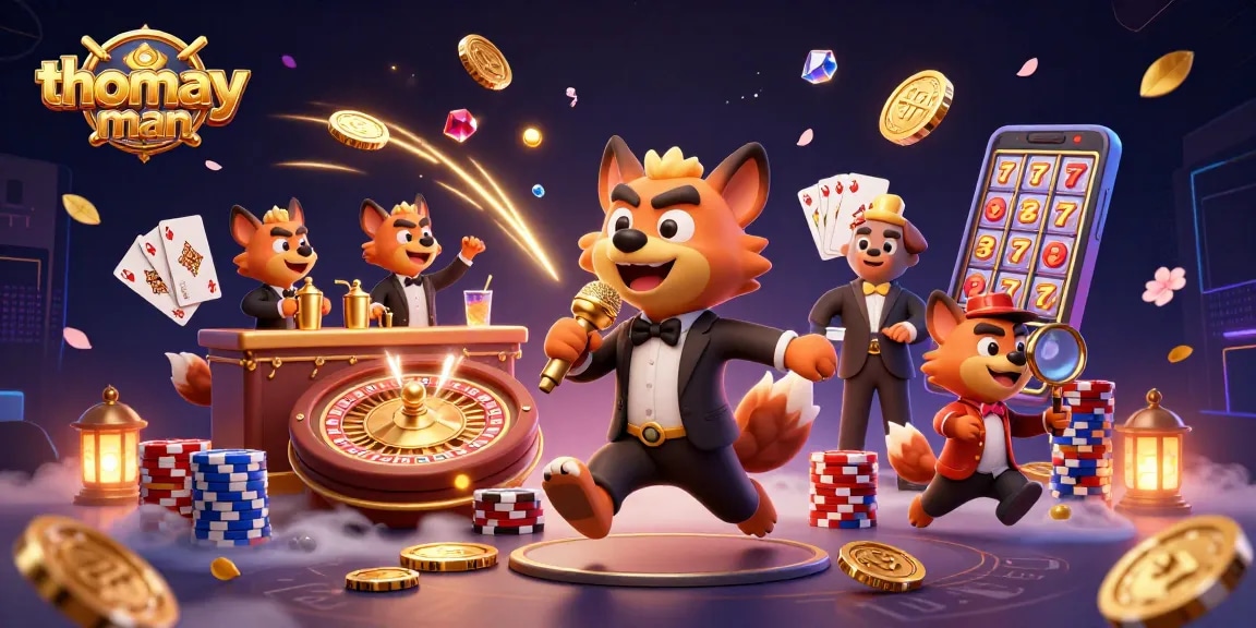 Engage in the thomayman experience with vibrant casino elements and dynamic hyena characters performing
