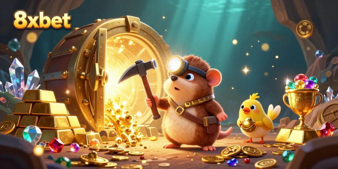 Experience thrilling gameplay with 8xbet while exploring a treasure-filled scene full of riches.