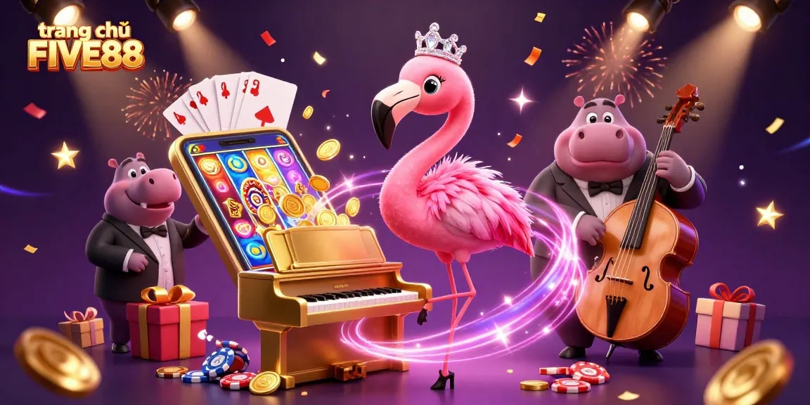 Experience vibrant gaming action at trang chủ FIVE88 with lively casino characters and dynamic elements.