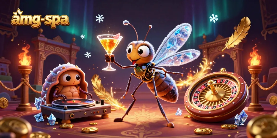 Experience thrilling gameplay with amg-spa casino mascot amidst golden roulette and vibrant elements.